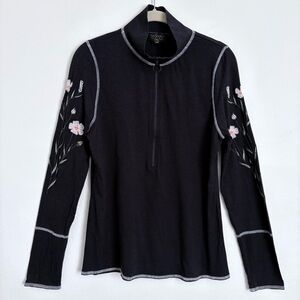 Icelandic Designs Avita 1/2 Zip Embroidered Cotton Blend Sweater Sz M